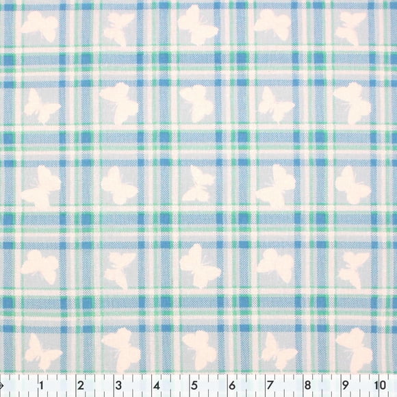 Fabric Creations Light bleu Plaid with Butterflies coton tissu au mètre