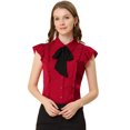thumbnail image 1 of INSPIRE CHIC Women's Ruffle Bow Tie Chiffon Top Peter Pan Collar Button Down Shirts, 1 of 6