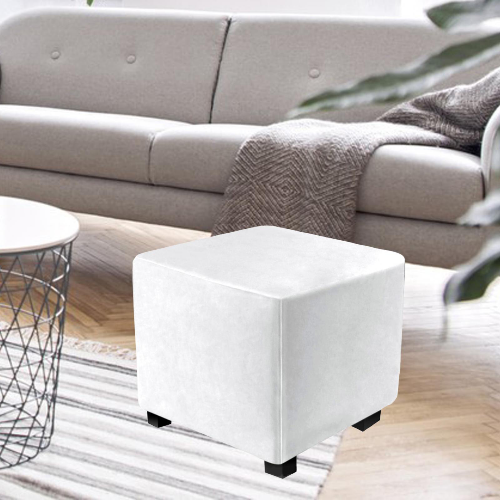 Dustproof Footrest Foot Stool Slipcover with Elastic Bottom Ottoman Cover White
