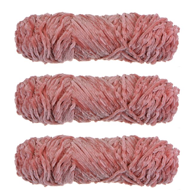Unique Bargains Chenille Polyester Velvet Coral Yarn, 3 Skeins