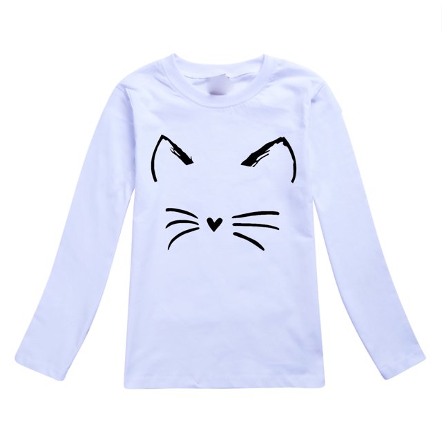 TIEVOSA Garçons Filles Automne Manches Longues T-Shirt à Imprimés de Chat Dessin Animé Hauts 3-12 Ans