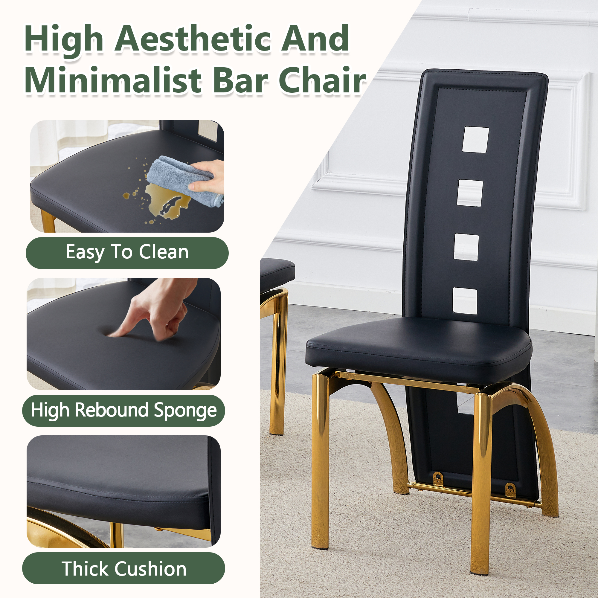 Noble House Modern Minimalist 4-Piece Dining Chair Set - Black Saddleback