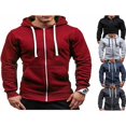 thumbnail image 3 of Hommes Solide Zip à Capuche Classique Hiver Sweat-Shirt Veste Manteau Tops, 3 of 4