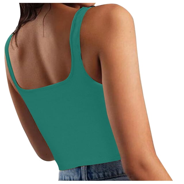 Timegard Womens Camis Tops Ribbed Square Neck Sleeveless Crop Top Solid Color Casual Going out Tank Top