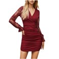thumbnail image 2 of Gspmoly Robes pour Femmes, Robe en Dentelle Polyvalente Unie Décontractée à Manches Longues et Col en V pour Femmes, Robes de Cocktail pour Femmes Offres du Jour, 2 of 8