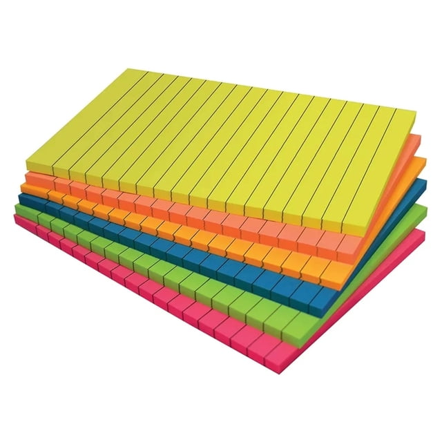 6 Pack Lined Sticky Notes 4X6 inch Bright Ruled Post Stickies Colorful Super Sticking Power Memo Pads, Planner Sticky Notes, Self Stick Notes with Lines, Notepad for Work, Stationary Supplies
