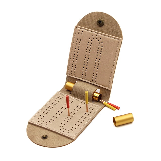 Visland Portable Cribbage Board Set Faux Leather Travel Crib Board Game Set with 4 Metal Cribbage Board Pegs And Storage Slot for Cribbage Enthusiasts