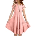 thumbnail image 2 of BYHONG Robes d'Été pour Filles à Double Couche à Manches Volantées Fluides Robe Trapèze Décontractée Dégradé Robes Midi Jupes Robes pour Filles Rose 120, 2 of 7
