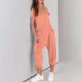 thumbnail image 4 of Yuyuzo Jumpsuits for Women Short Sleeve V Neck Rompers Wide Leg Cropped Pants Overalls with Pockets, 4 of 6