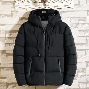 EGNMCR Jackets for Men Men's Short Work Clothes Cotton Jacket Bread Jacket Thickened Long Sleeve Hooded Zipper Pocket Cotton Jacket Coat