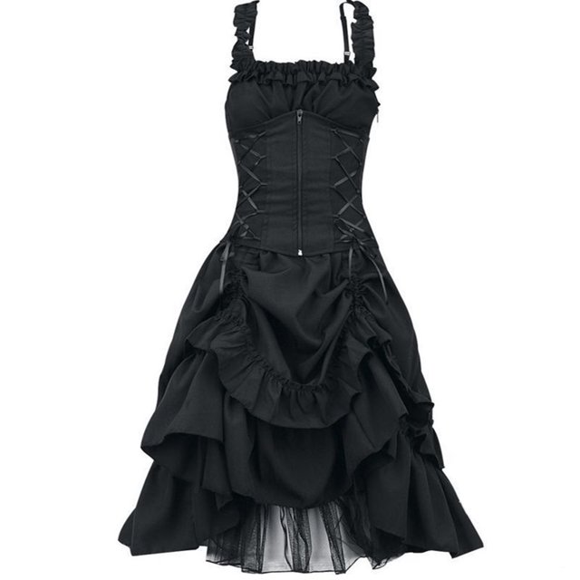 Fridja Robe d'Été Sans Manches Style Gothique Foncé à Cordon de Serrage Couleur Unie