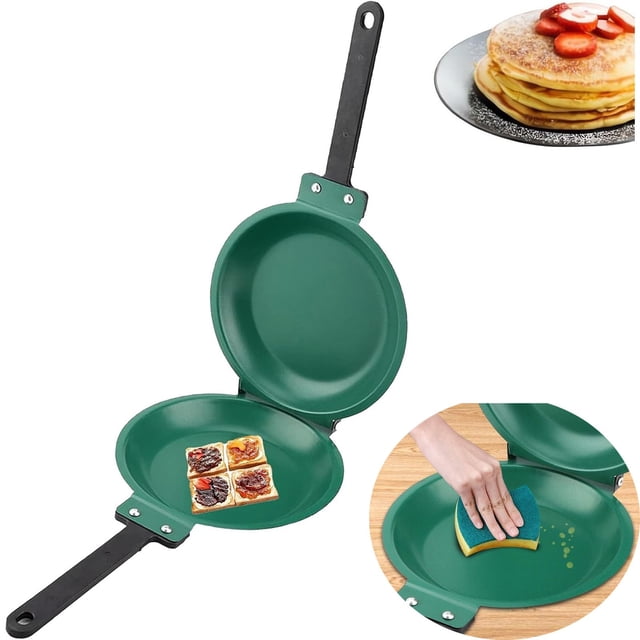 WIFKLSIIPG Flip Pancake Pan Flipmaster Pancake Pan 2024 Flipmaster Double Pancake Pan Nonstick Pancake Griddle Pan Suitable for Pancakes Omelettes(Green)