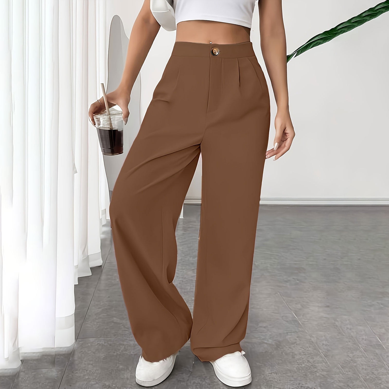 light brown dress pants womens AherBiu Women High Waisted Wide Leg Stretch Casual Loose Pants with Pockets Fall Stylish Dressy Trousers US Size:US 12 you’ll never want to Dark Navy Off-Shoulder Star over-35