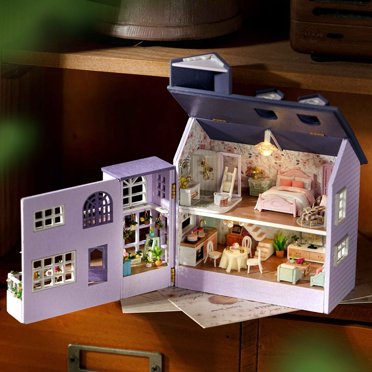 DIY Wooden House Kit: Multilayered "Happy Manor" with Flashing Lights, Openable Design - Creative Craft Project for Ages 15-35, Decorative Model & Ideal Gift in Colorful Packaging (D-032, English