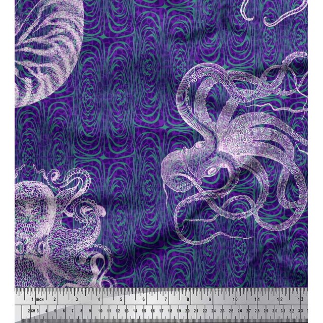 Soimoi Rayon Crepe Fabric Animal Skin,Shell & Octopus Ocean Printed Craft Fabric by The Yard 46 Inch Wide