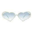thumbnail image 3 of Womens Iridescent Rhinestone Bling Bubbly Heart Shape Sunglasses Blue, 3 of 4