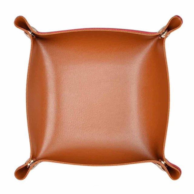 Key Storage Box Multi-purpose Snap Button Design Faux Leather Desktop Jewelry Cosmetic Plate Tray for Home