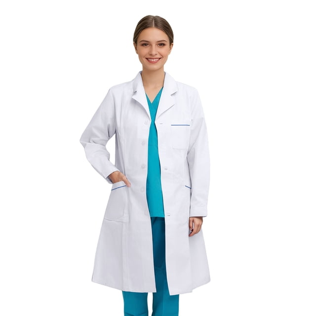 Elegant White Lab Coat for with Notched Lapel and Slant Pockets - Classic Clinical Jacket for Daily and Lab Environments