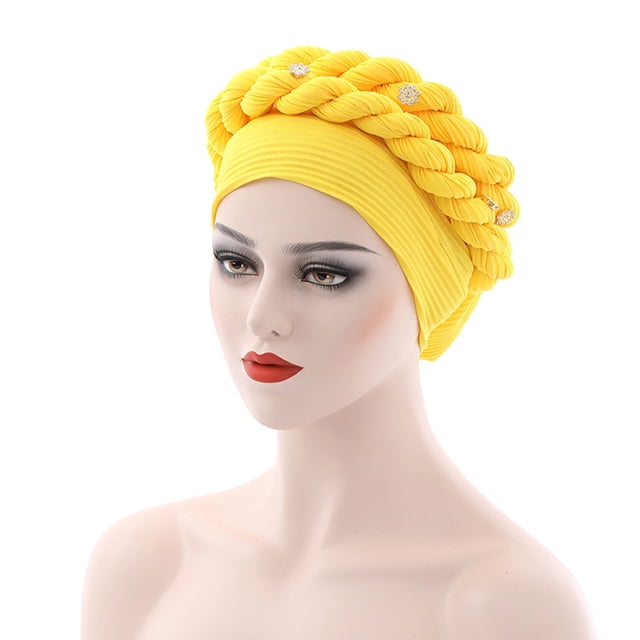 Fashion Women Beading Braid Hat Muslim Ruffle Cancer Wrap Cap Sleep Caps Satin Lined Hair Bonnets