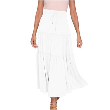 jovati Skirts for Women Casual Fashion Women Solid Casual Ruched Ruffles Elastic Waist Skirts