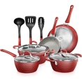 thumbnail image 1 of Nutrichef Kitchen Cookware Sets, Induction Pots and Pans, 11 Pc Stylish Kitchen Cookware Set, Non-Stick with Elegant Diamond Pattern, Gray Inside & Red Outside, Durable, 1 of 7