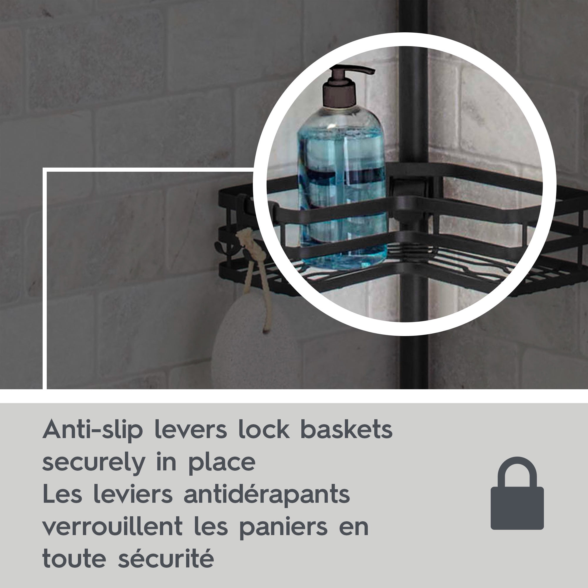 Better Homes & Gardens Matte Black Tension Pole Shower Caddy, Resists Rust, 3-Tier Storage