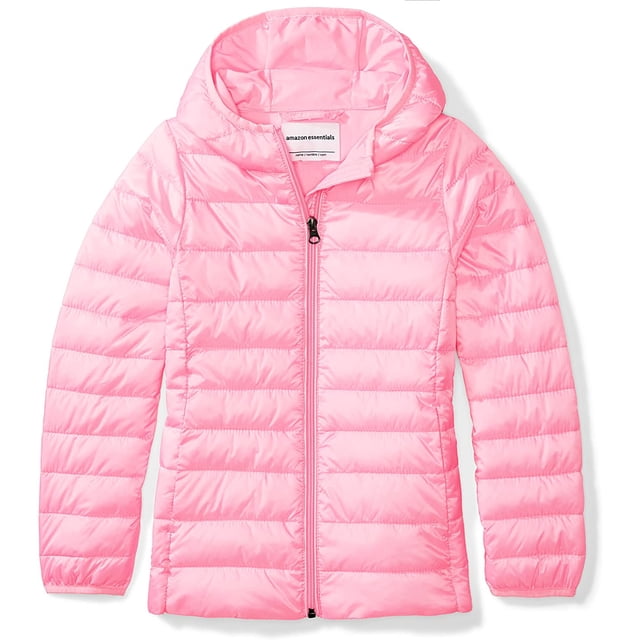 Girls' Lightweight Water-Resistant Packable Hooded Puffer Jacket by YDFDWE, featuring a down-alternative fill for warmth, a water-resistant shell, and a packable design. The jacket is shown in a vibrant pink color with a quilted pattern, full-length sleeves, and a front zipper closure. Suitable for outdoor adventures in varying weather conditions.