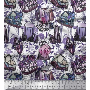 Soimoi Rayon Fabric Leaves,Floral & Crystals Ocean Printed Craft Fabric by The Yard 42 Inch Wide