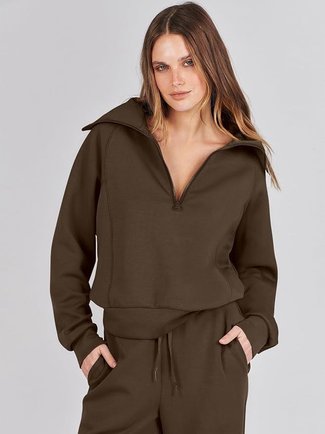 Women 2 Piece Outfits Sweatsuit Set 2023 Fall Oversized Half Zip Sweatshirt Wide Leg Sweatpant Lounge Set Tracksuit