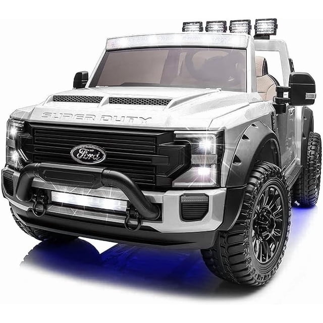 VOLTZ TOYS Ford Super Duty F450 Dually 2-Seater 24V Kids Ride-On Truck, Motorized Pick-Up Toy Car with Dual Rear Wheels, Parent Remote Control, EVA Tires, Licensed, White