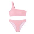 thumbnail image 3 of Penkiiy Women's Ribbed Bikini Sets One Shoulder Top with Mid Waist Two Piece Bathing Suit L Pink, 3 of 4