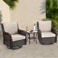 thumbnail image 3 of 360° Swivel Rocking Patio Chair Set, 3-Piece All-Weather Wicker Glider Chairs with 4" Thick Cushions & Coffee Table – Outdoor Furniture for Porch, Balcony, Deck – Blue / Apricot / Red, 3 of 8