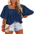 thumbnail image 1 of Womens Bell Sleeve Blouse Crewneck Lace Tops Floral Textured Babydoll Shirts, 1 of 4