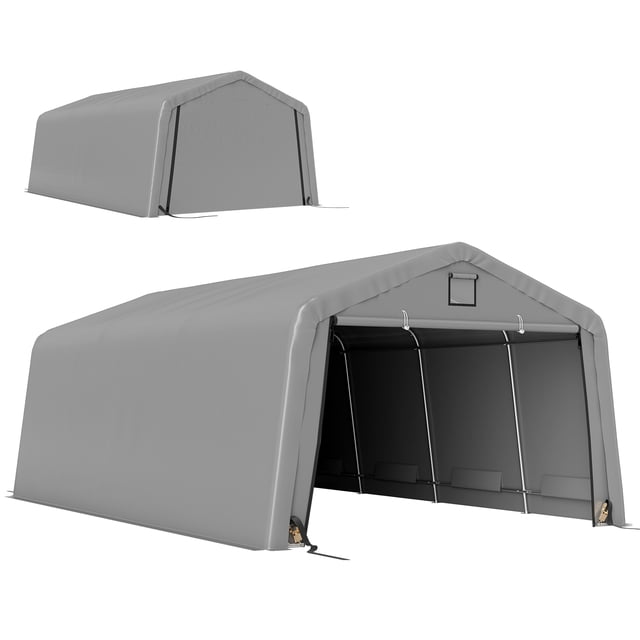 Outsunny 12' x 20' Garage Carport with Ventilation Windows, Grey