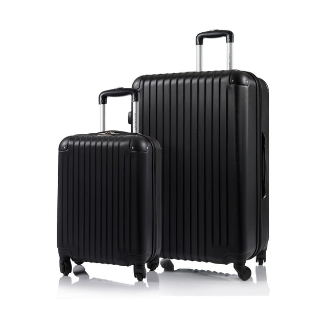 CHAMPS Express Tourist Ensemble de 2 Pcs à Roulettes Pivotantes avec une Valise Extensible de 29 Pouces et un Bagage Cabine de 21 Pouces, Tous Deux Noirs avec ridges Verticaux, Quatre Roues Pivotantes à 360 Degrés, Poignées Télescopique en Aluminium, Protecteurs d'Angle en Caoutchouc, et Poignées de Transport Supérieures et Latérales, Convient à un Emballage de Voyage Organisé et durable.