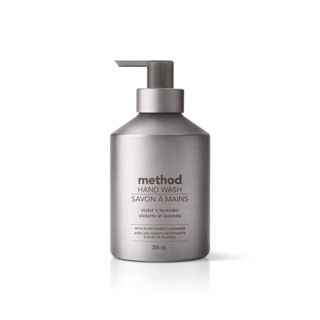 Gel Nettoyant pour les Mains MTHD Premium VioLav dans une Bouteille à Pompe en Aluminium Argent Mat de 354 ml avec Nettoyants d'Origine Végétale et Formule Biodégradable, Parfumé à la Violette et à la Lavande, Idéal pour une Utilisation Rechargeable de Savon pour les Mains.