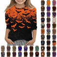 thumbnail image 1 of MKOSPLRT Chandails d'Halloween pour Enfants 3-12 Ans Garçons Filles T-Shirts Graphiques à Manches 3/4 Col Ras du Cou Coupe Ample Hauts Mignons Fantômes Citrouille T-Shirts, 1 of 5