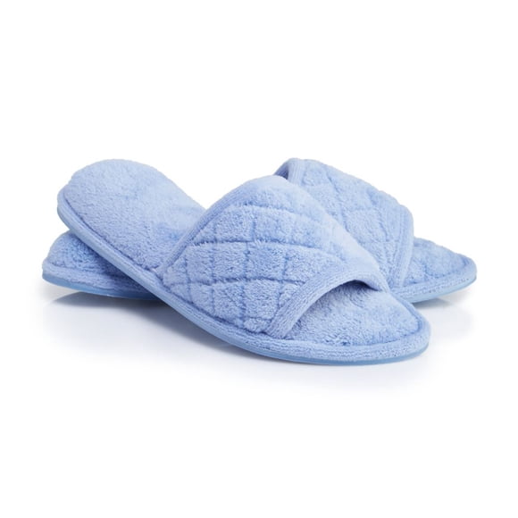 Sandales à Enfiler en Éponge Microfibre pour Femmes Dearfoams 51707 avec Empeigne Matelassée (Iceberg L)