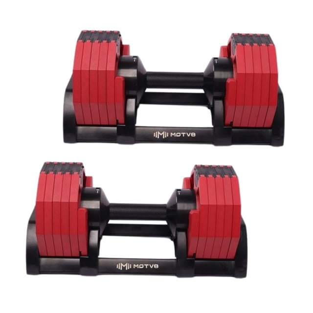 Decabell 550 Haltères Réglables - Motv8 Decabell 550s, Haltères à Poids Libres Réglables de 5 Lb à 50 Lb pour Hommes et Femmes - Entraînement de Force et Mise en Forme (Paire Rouge Feu)
