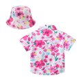 thumbnail image 3 of TZEWGL Short Sleeve Summer Cartoon Prints Beach Holiday Floral Print Shirt With Hat 2Pcs Set Clothes For Infnants size 3-4T, 3 of 5