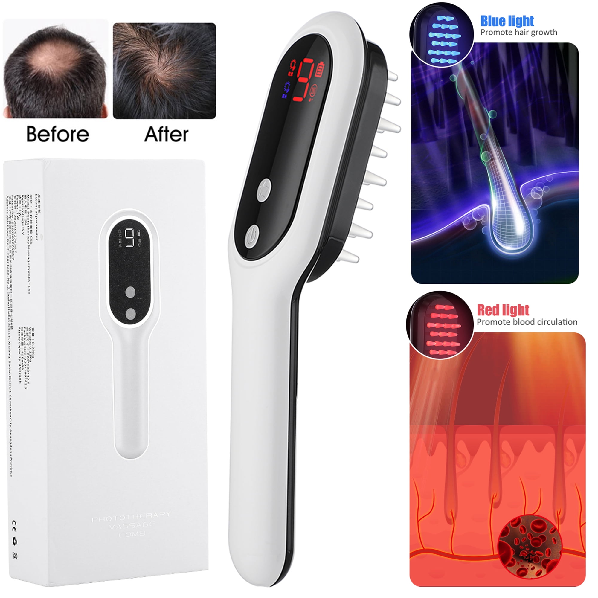 Laser Scalp Massager Comb, Hair Growth Comb Electric, Red Blue Light Phototherapy Vibration Hair Regrowth Brush for Hair Growth & Anti Hair Loss