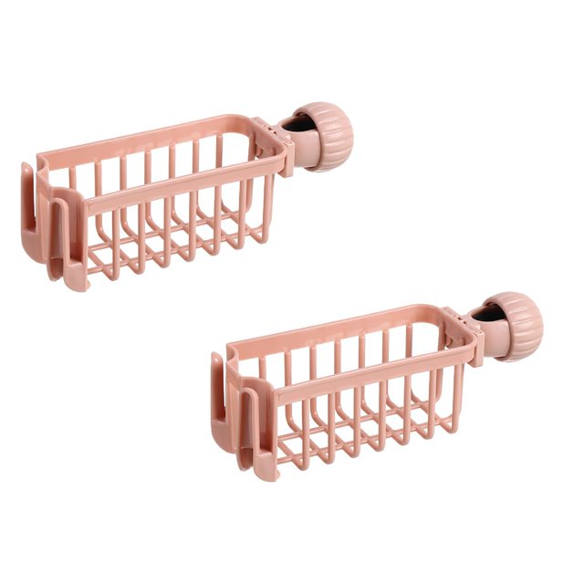 Oleegame 2PC Shower Soap Dish With Hook Sink Sponge Rack Stand Kitchen Faucet Storage Rack Sponge And Towel Rack Drain Basket Home Kitchen Cleaning Tools Pink