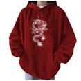 thumbnail image 1 of IROINID Économies Vêtements d'Hiver pour Femmes Chandails à Capuchon à Enfiler Détente Imprimé Col Rond Chandail à Manches Longues, Rouge, 1 of 3