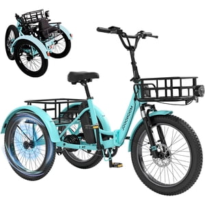 Mooncool Folding Electric Trike for Adults, 20" Fat Tire Foldable Electric Trike, 750W Motor 48V Removable Battery, 3 Wheel Electric Bicycle with Front & Rear Basket