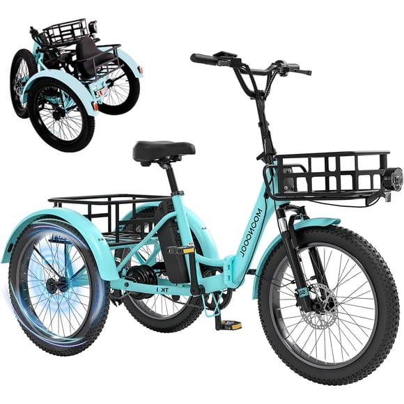 Mooncool Folding Electric Trike for Adults, 20" Fat Tire Foldable Electric Trike, 750W Motor 48V Removable Battery, 3 Wheel Electric Bicycle with Front & Rear Basket