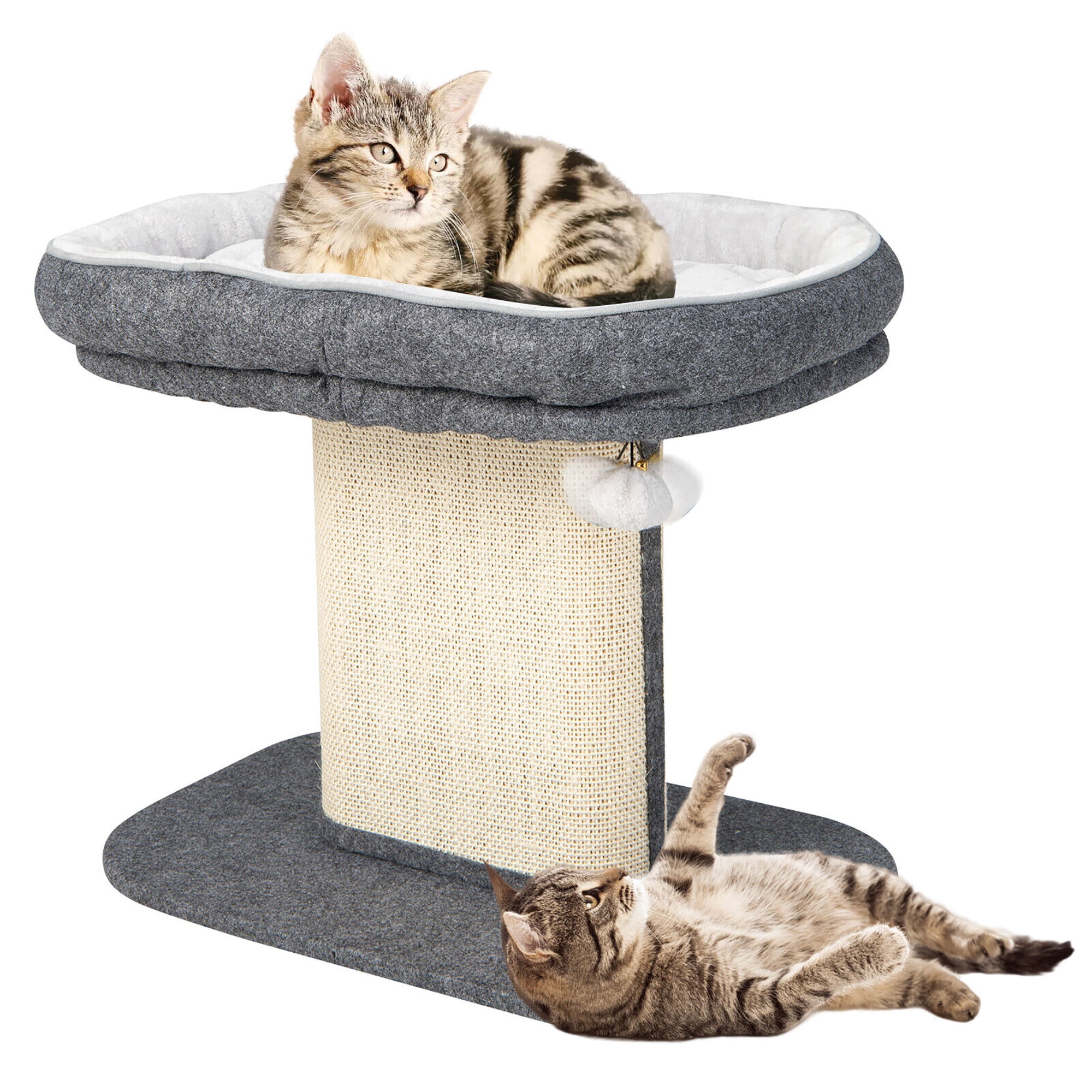 Gymax Modern Cat Tree Tower Cat Activity Tower w/ Large Plush Perch Grey