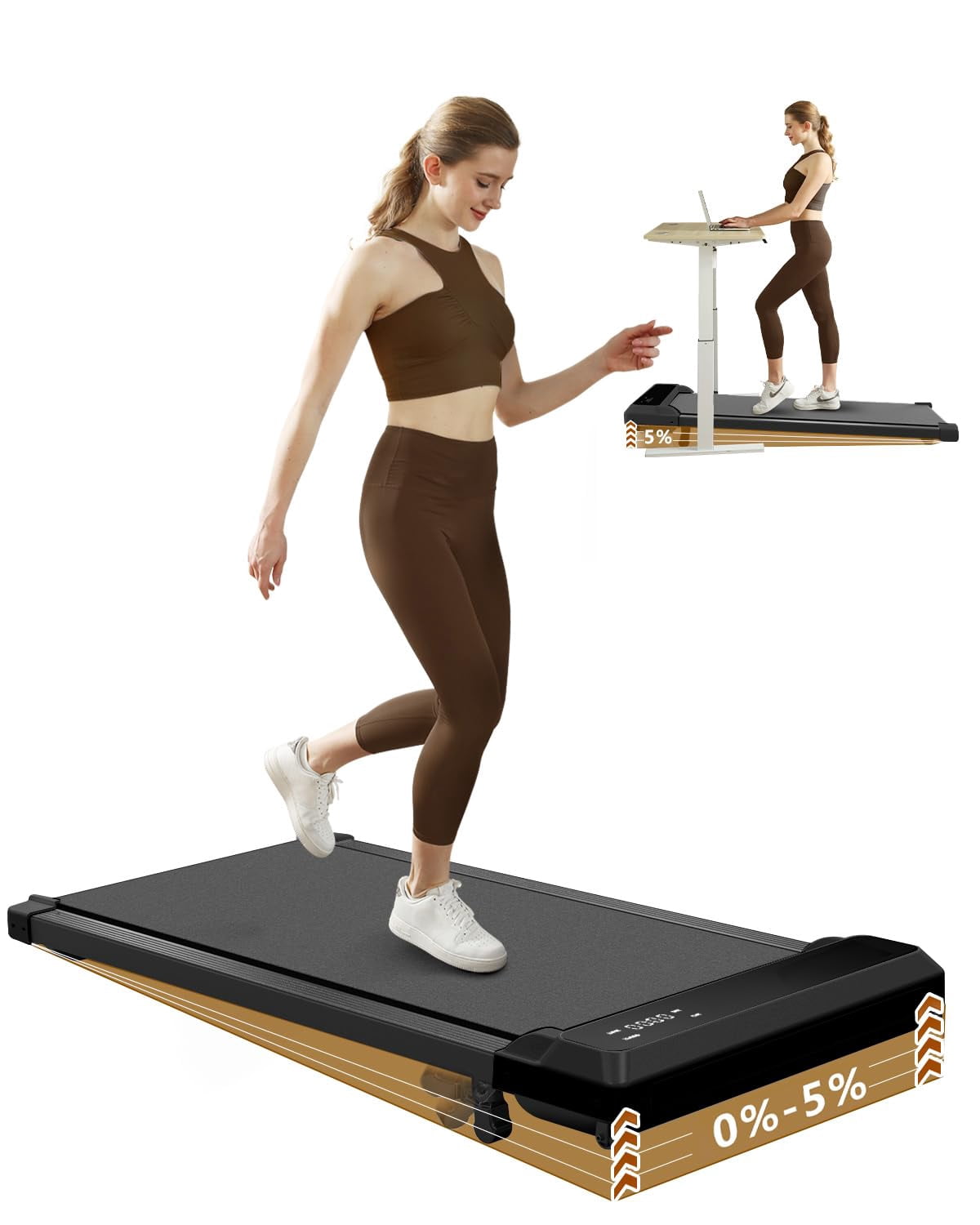 Walking Pad with Incline, 2.5HP Under Desk Treadmill for Home & Office, 2-in-1 Compact Walking & Jogging Machine with Remote Control & LED Display