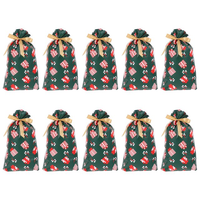 KAKOWELY 10PCS Xmas Ribbon Drawstring Bag Practical Xmas Candy Gift Bag Small Gift Pouch,9.06"X5.91"X0.02"
