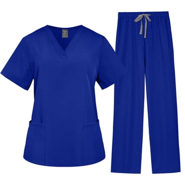HaiMao Scrubs for Men Set Clearance Scrubs Top and Drawstring Pants Soft Nursing Uniform Scrubs Set Solid Stretch Workwear Blue S(S)