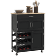 thumbnail image 1 of HOMCOM Kitchen Island on Wheels with Drawer, 9-bottle Wine Rack, Black, 1 of 10